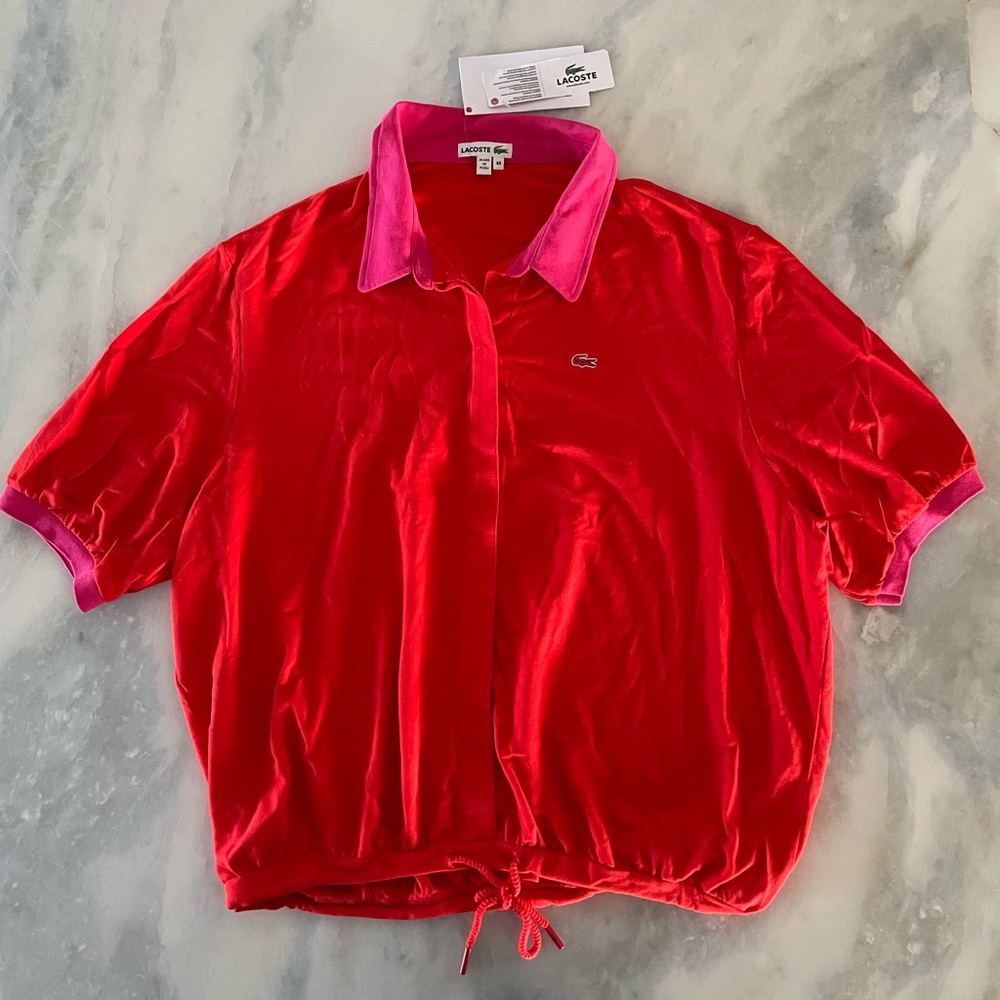 Lacoste Red / Pink Polo Top Drawstring Waist Woman’s Size 12 - Picture 4 of 8